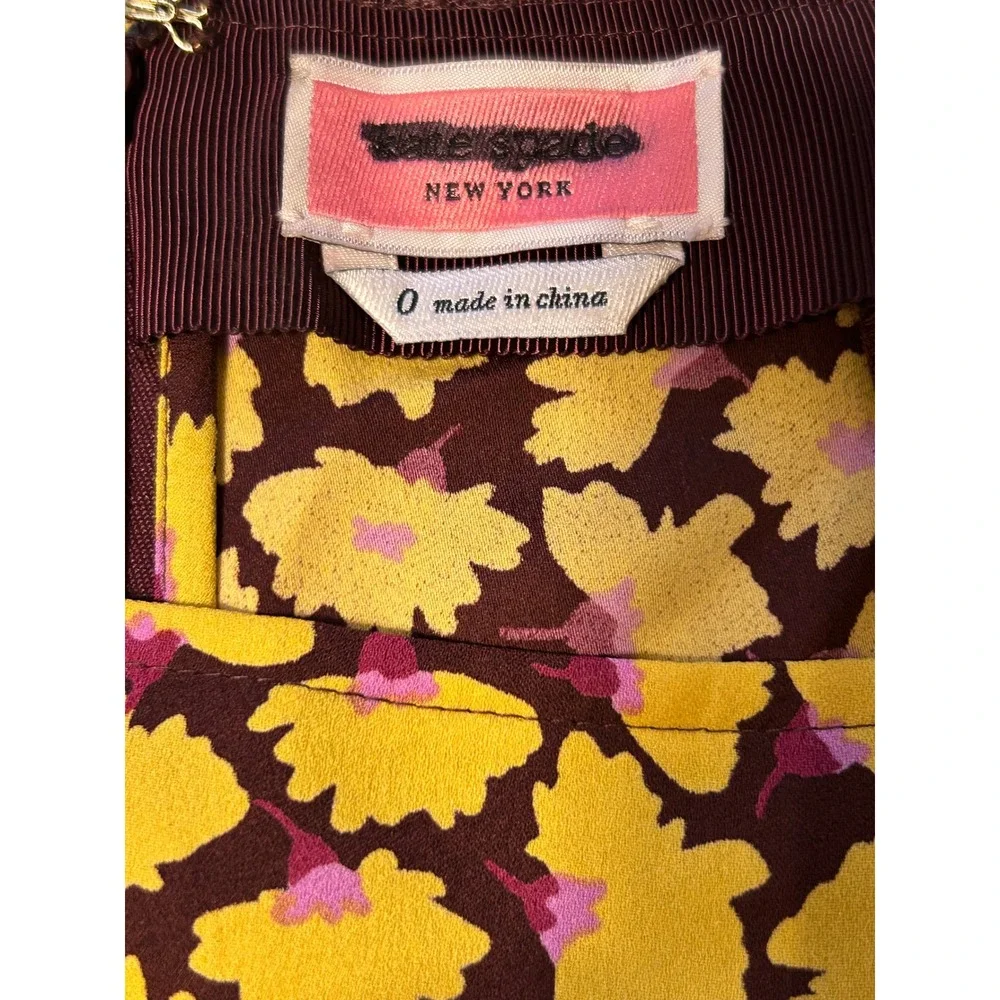 Kate Spade New York Floral‎ Midi Skirt Yellow Brown Pink Size 0 NWOT
